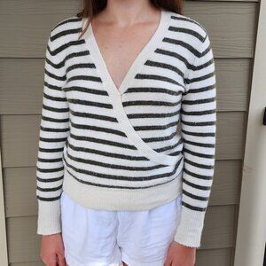 Madewell Elthorne Dark Green Stripe Wrap Front Soft Sweater in Women's Size XS